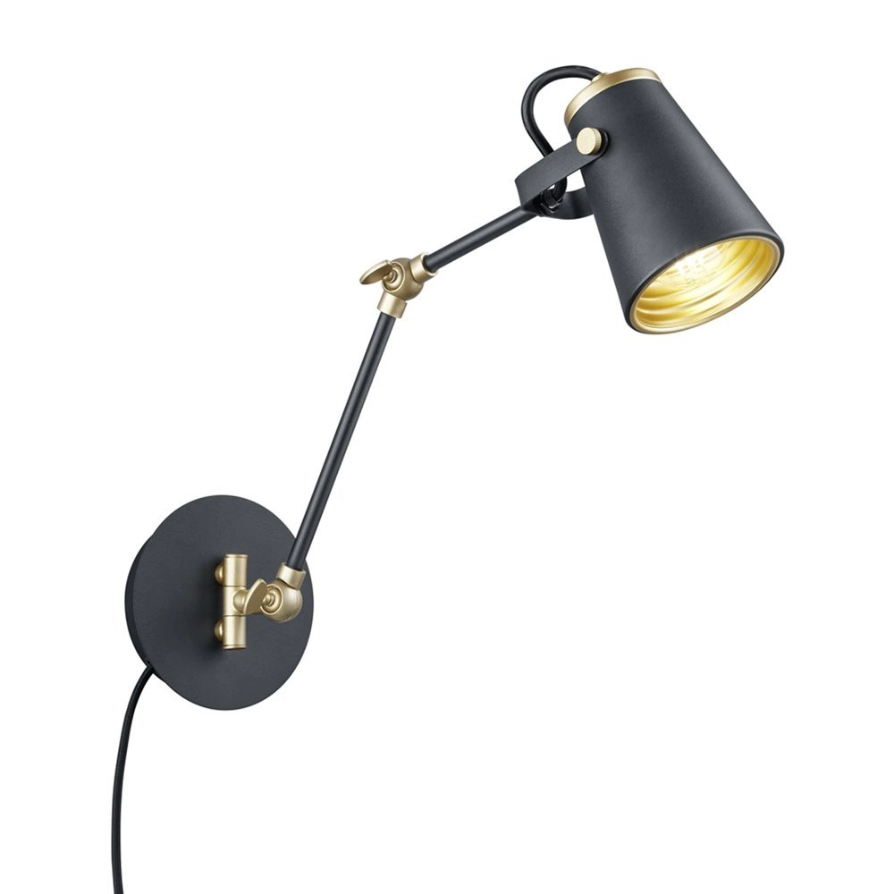 Design wand leeslamp Edward zwart met goud