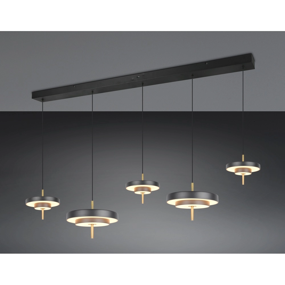 5-lichts hanglamp Keaton zwart met goud Trio 4017807655483