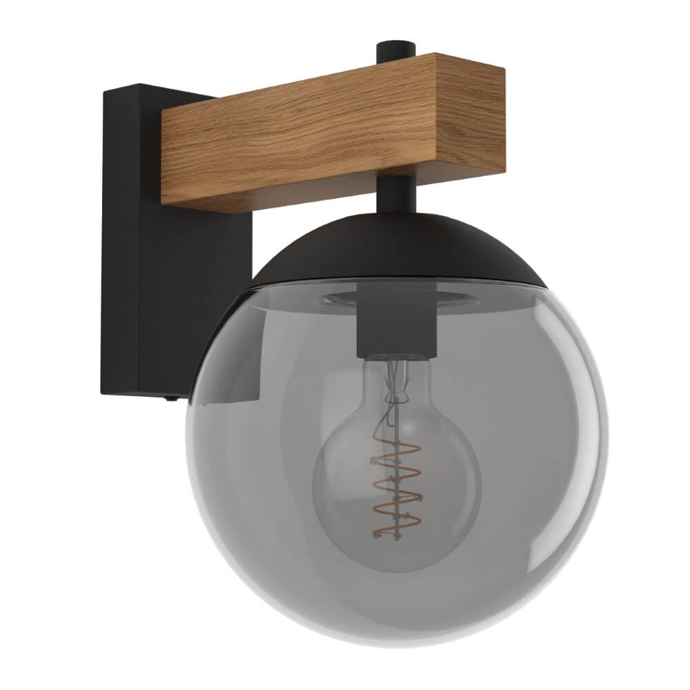 Bol buitenlamp Bufalata Hout met smoke glas