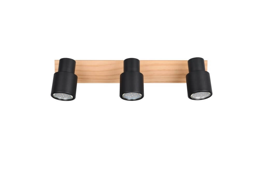 3-lichts plafondlamp Pierre zwart met hout Trio 4017807638196