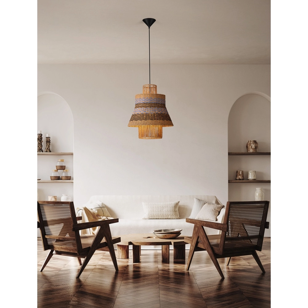 Rotan hanglamp Mande blauw met bruin Lyora 5212017477354