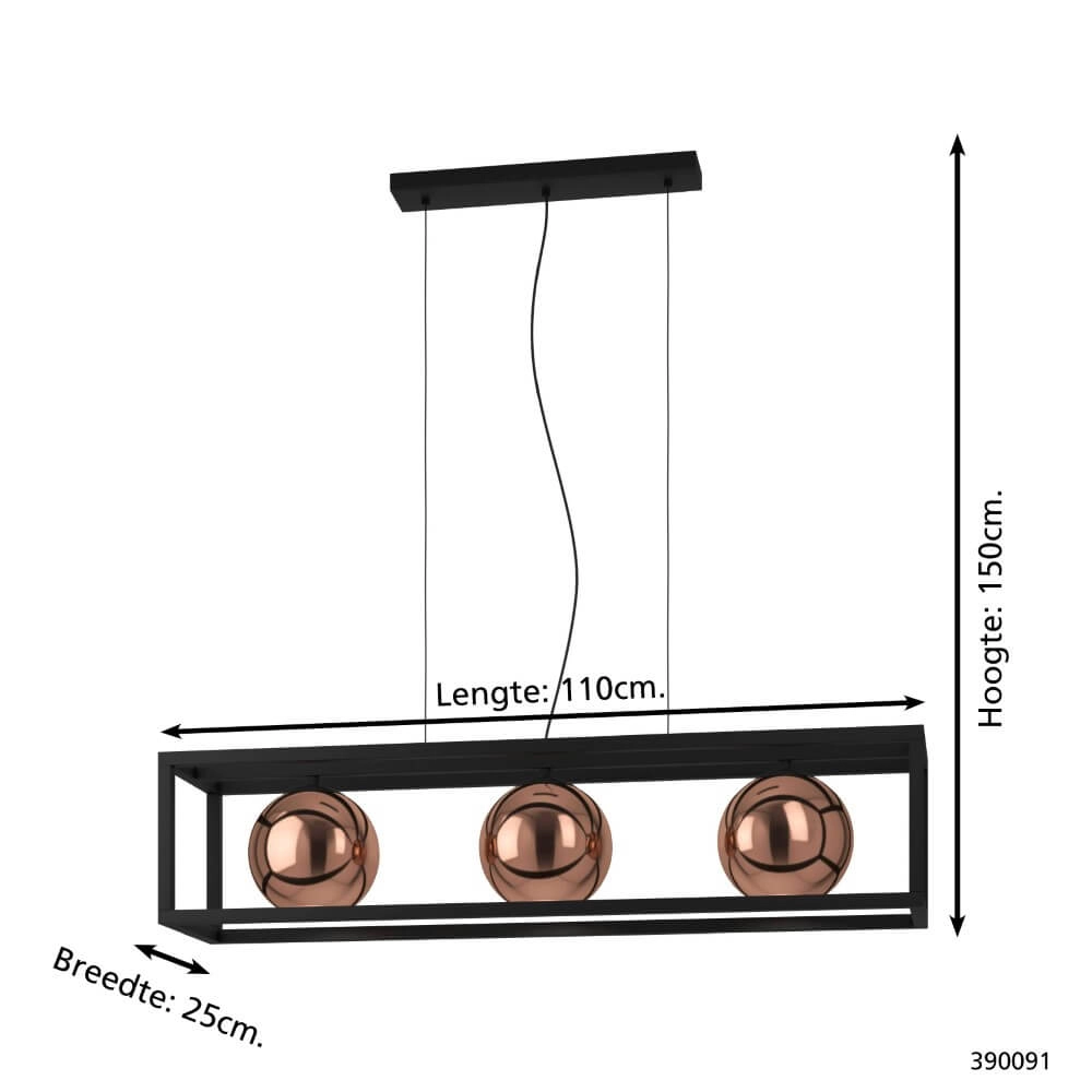Eetkamer hanglamp Cordoba met roodkoper glas Stars of Light 9008606221448