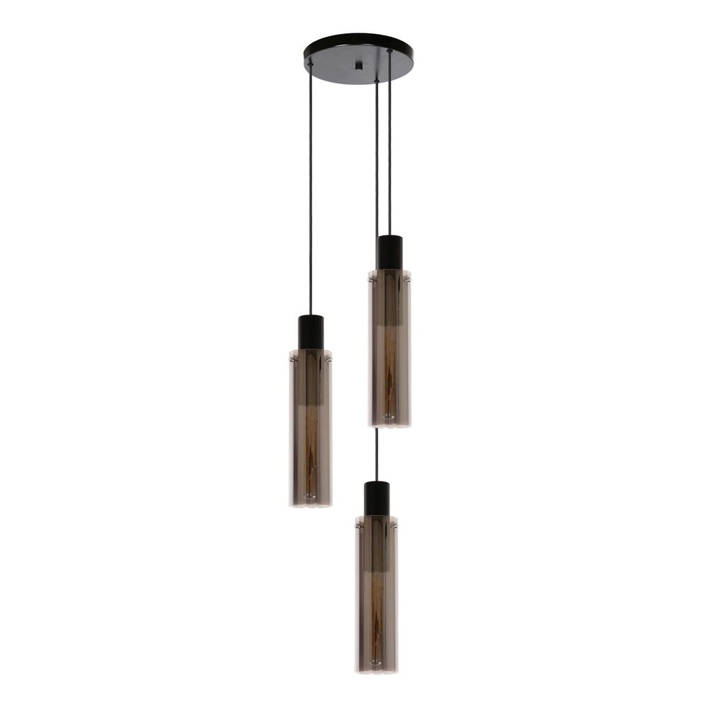 3-lichts hanglamp Orlando smoke glas