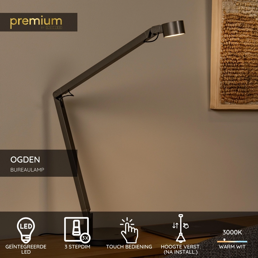 Bureaulamp Ogden antraciet Premium by Lucide 5411212560308