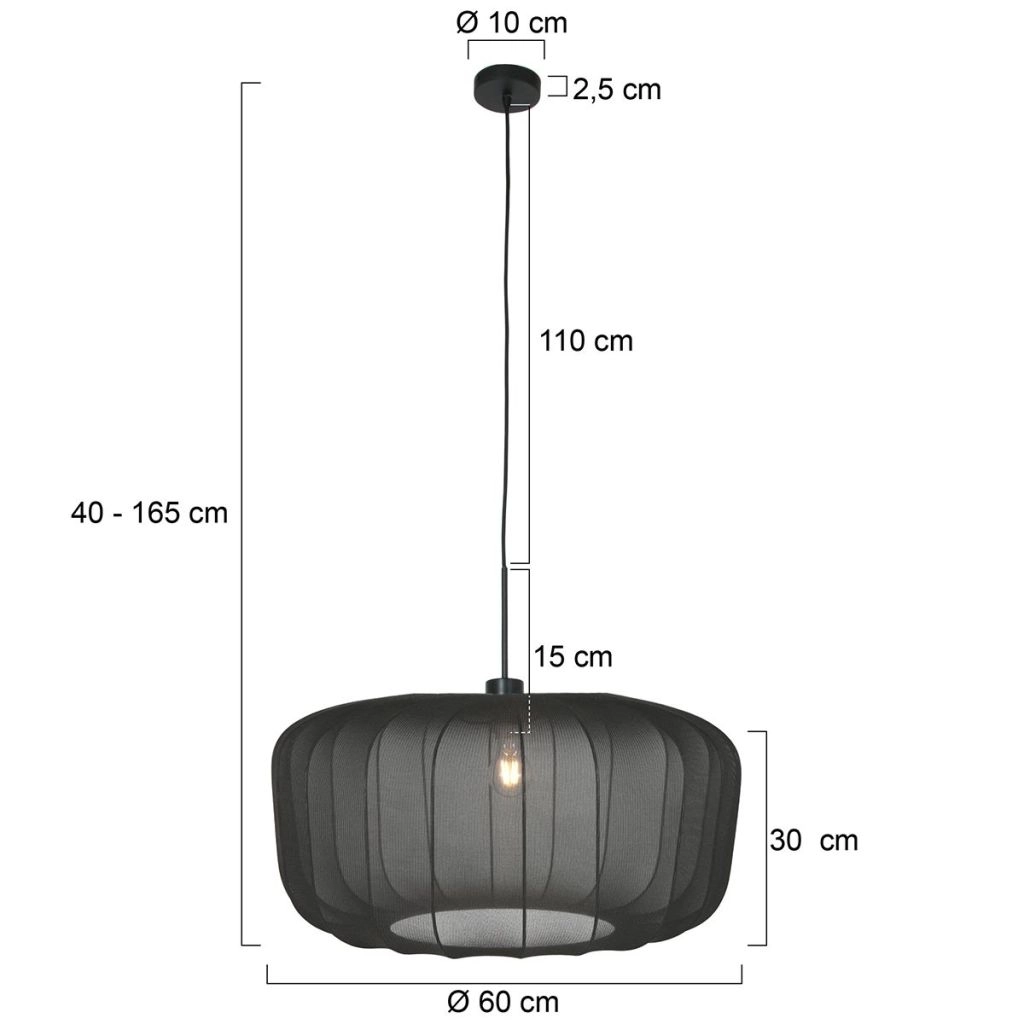 Hanglamp Vela Lino met zwarte kap Ø60cm Steinhauer 8712746182804