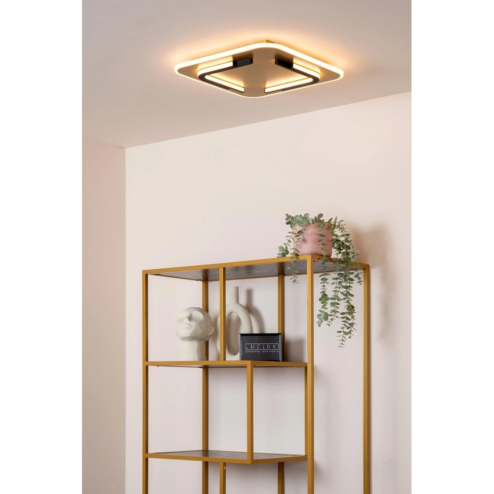 Design plafonniere Andreas 40 x 40cm - 30W zwart met goud Lucide 5411212441751