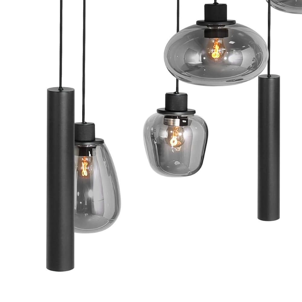Eettafel hanglamp Reflexion zwart met rookglas Steinhauer 8712746172959