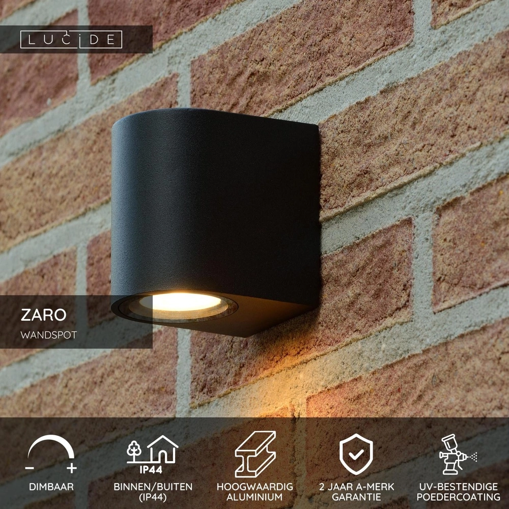 Wandspot Zaro IP44 enkel zwart Lucide 5411212690081