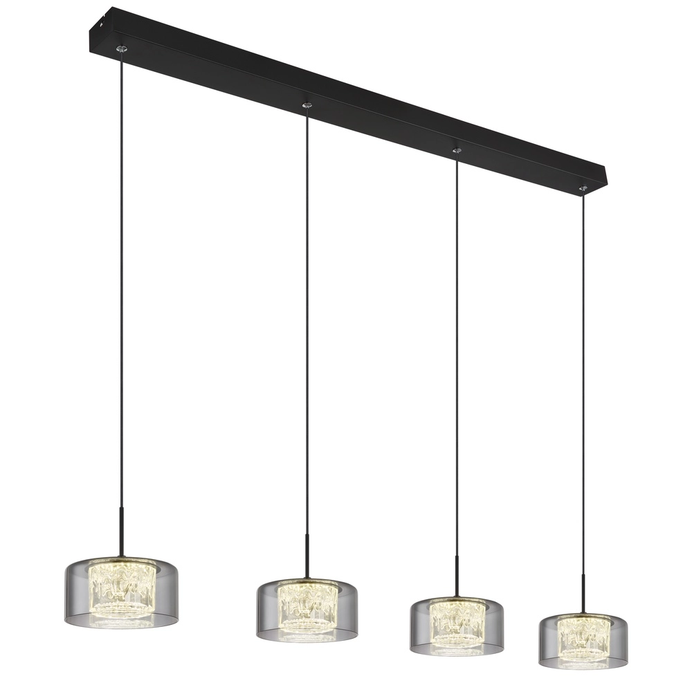 Design hanglamp Fogsy 4-lichts zwart met smoke glas