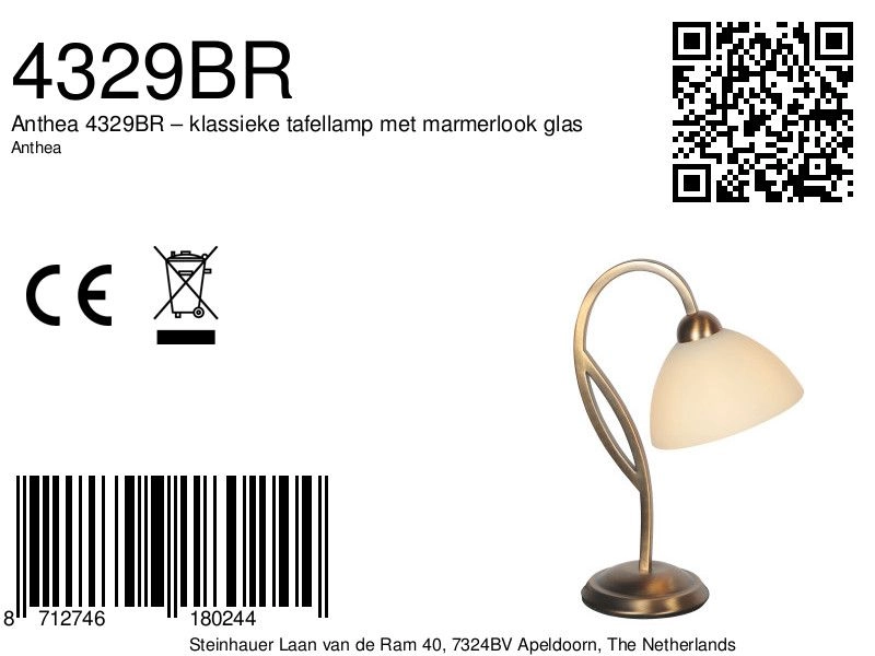 Klassieke tafellamp Anthea brons Steinhauer 8712746180244