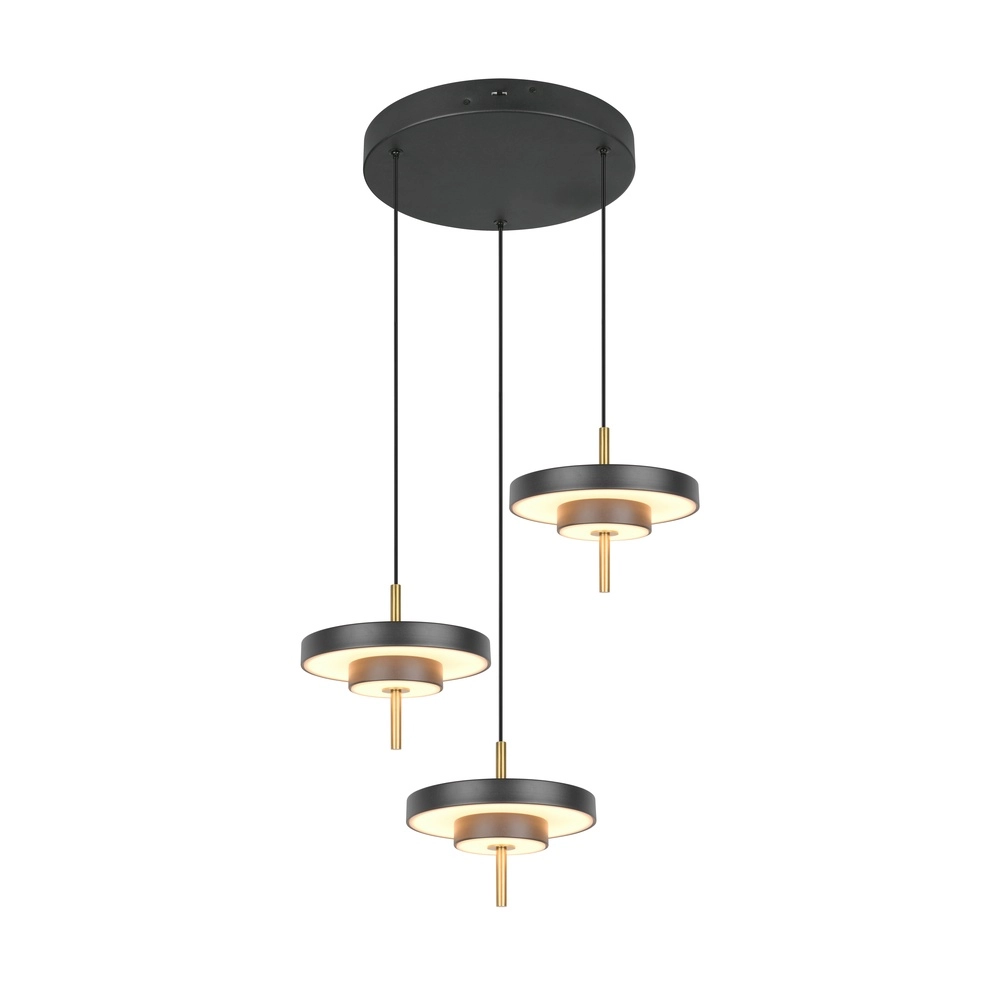 3-lichts hanglamp Keaton rond zwart met goud