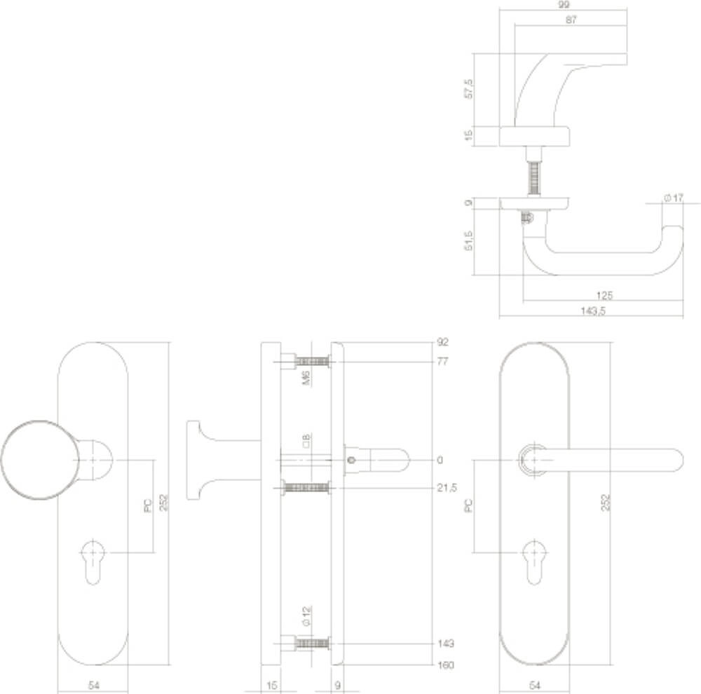 Voordeurbeslag Vurano PC72mm messing gertrommeld Intersteel 8,71419E+12