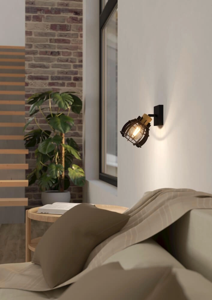 Wandlampje Stillington 1 zwart met hout Eglo 9002759439262