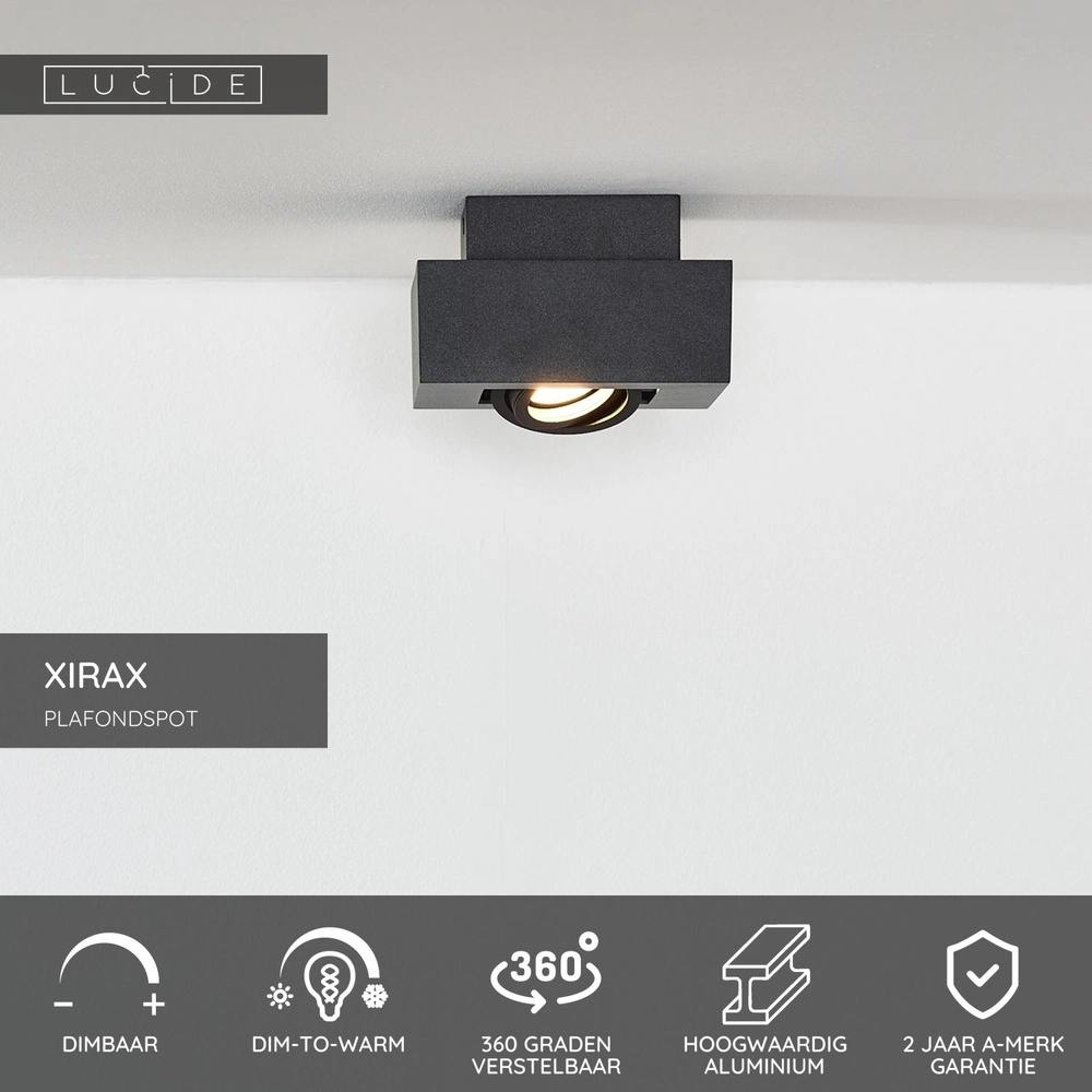 Plafondspot Xirax zwart Lucide 5411212092281
