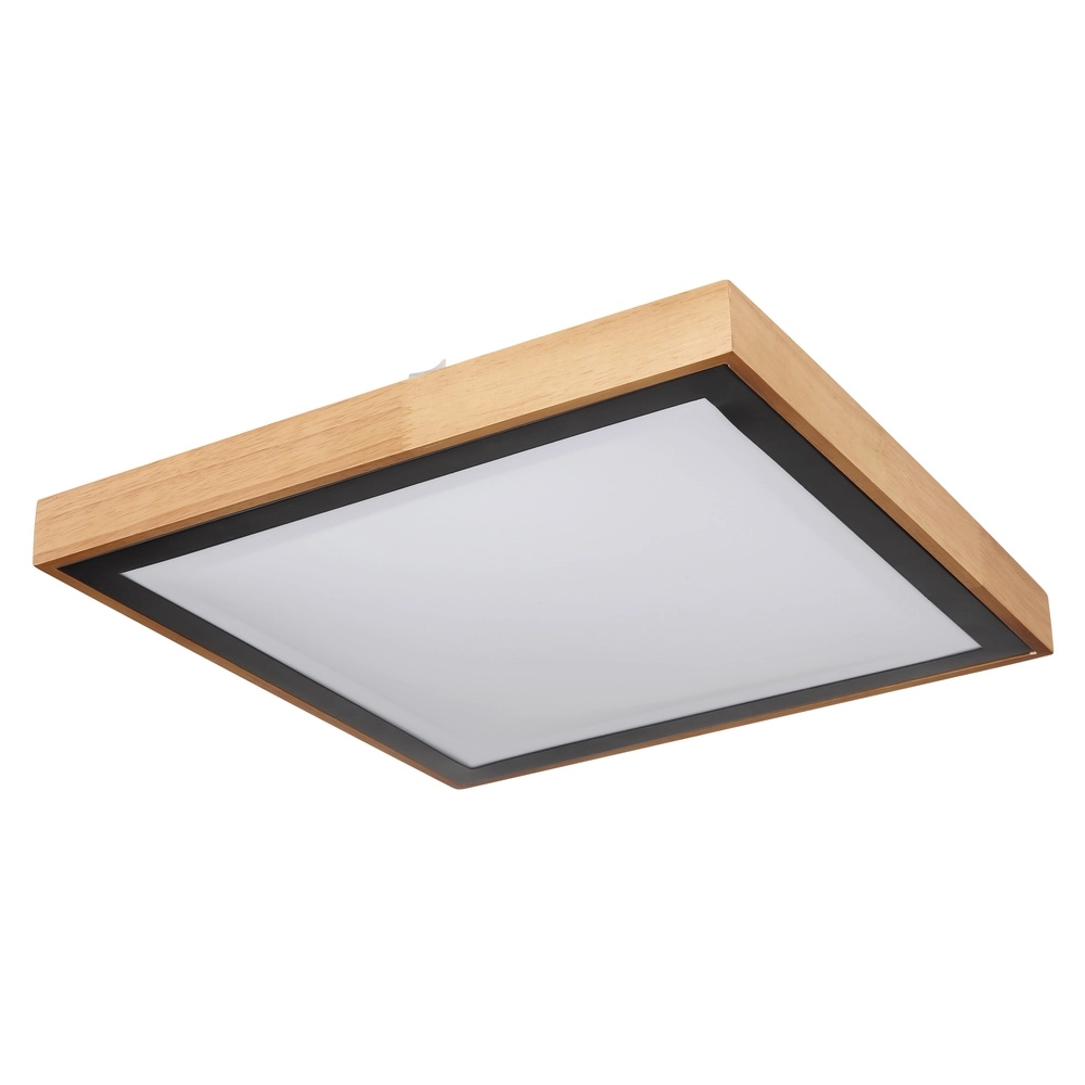 Plafondlamp Bruno 39cm vierkant zwart met hout Globo 9007371433469