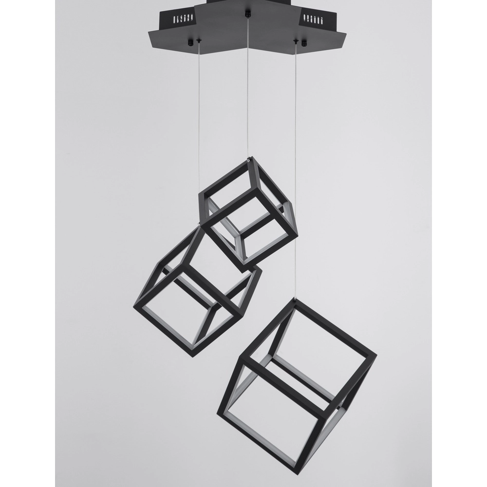 Vierkante hanglamp Gabbia zwart triple Lyora 5212017423412