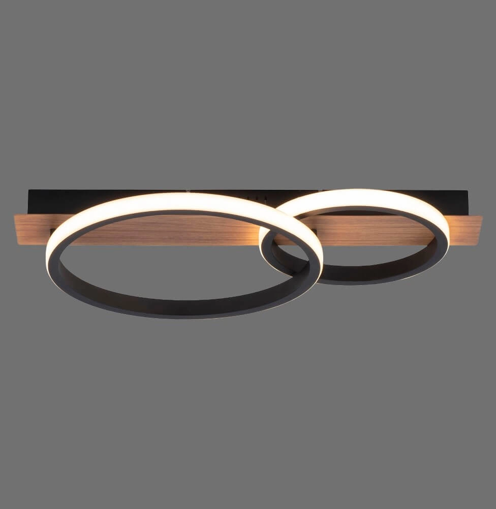 Plafondlamp Trooper zwart met hout 53cm Just Light 4043689982188