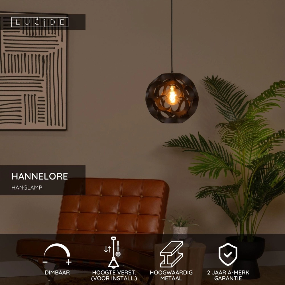 Unieke hanglamp Hannelore Ø 30cm zwart Lucide 5411212106223