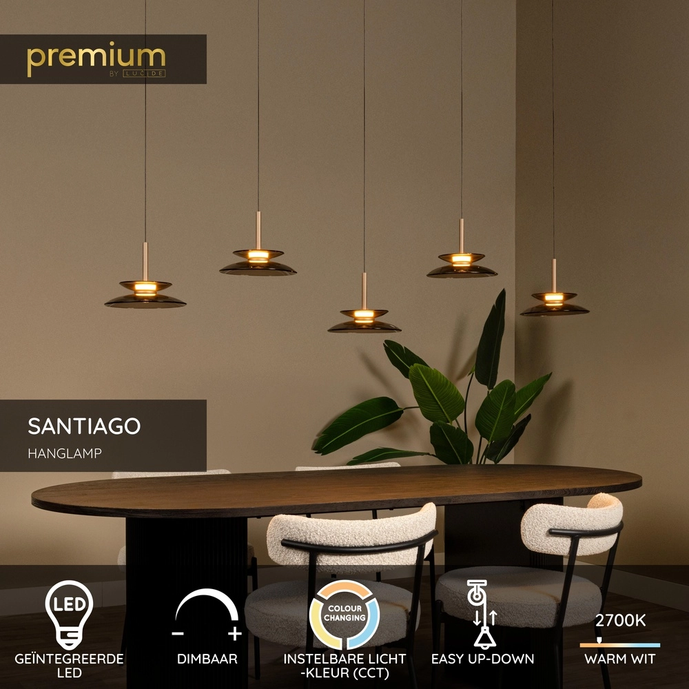 Eetkamer hanglamp Santiago led - champagne - 5x Ø 23cm Premium by Lucide 5411212221902