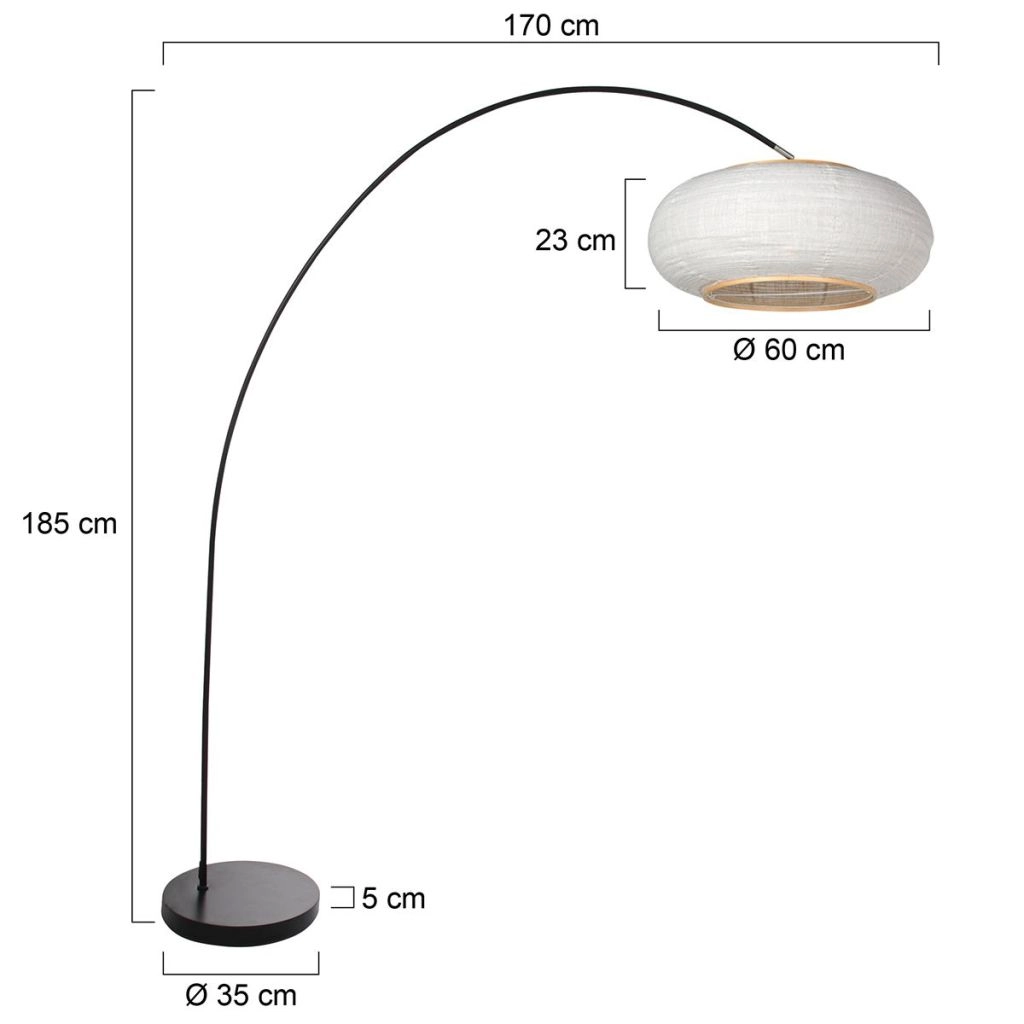 Zwarte booglamp Solva met witte kap Ø35cm Steinhauer 8712746185256