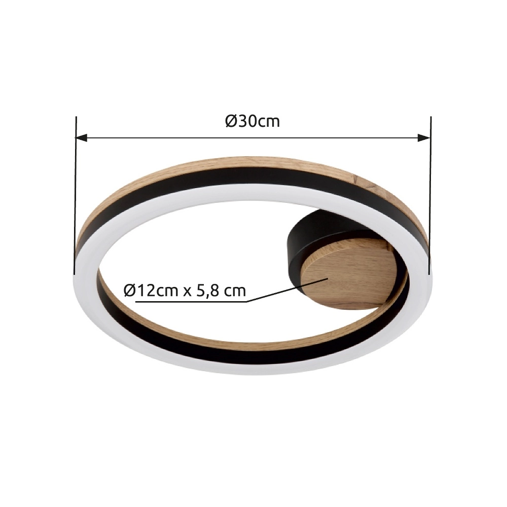 Plafondlamp Beatrix rond zwart met hout Globo 9007371445417