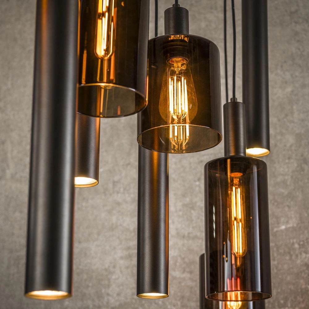 Eettafel hanglamp Sepiora Sienna bruin - donker glas - met pendels Lyora 8716803513464