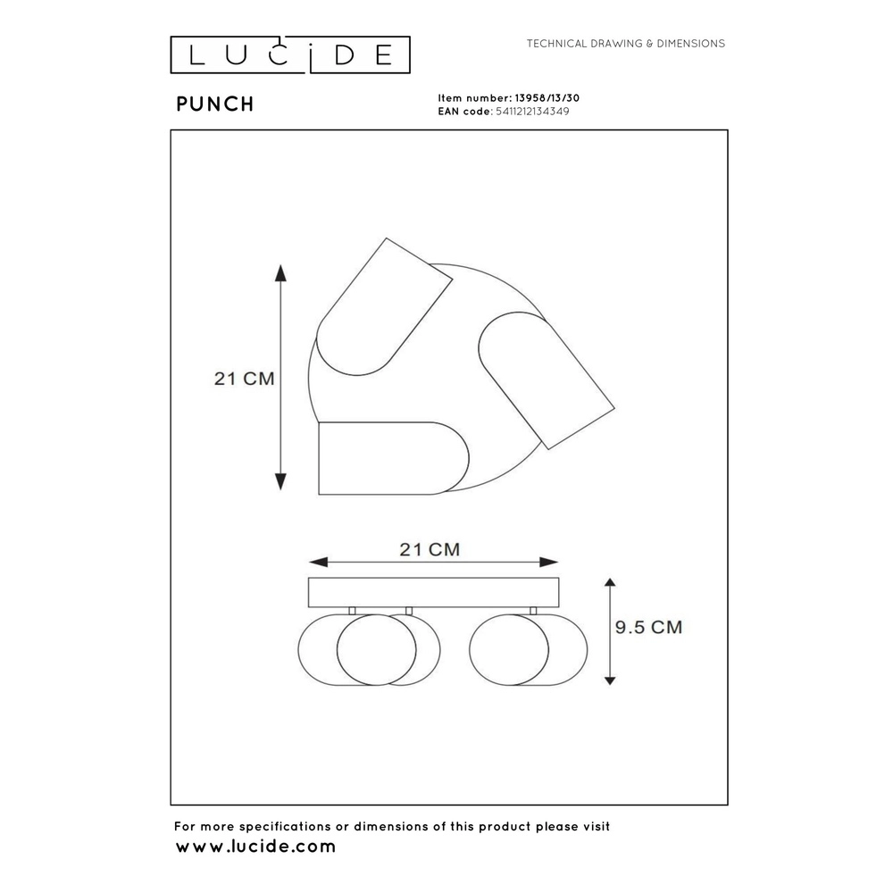 Plafondspot Punch 3-lichts zwart Lucide 5411212134349