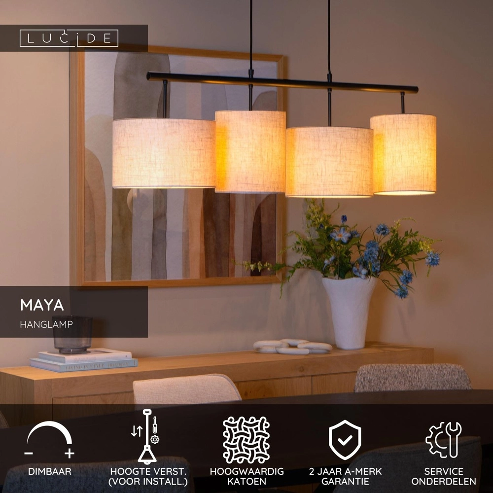 4-lichts hanglamp Maya crème Lucide 5411212452573