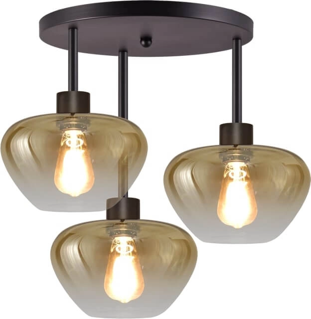 3-lichts plafondlamp Genua zwart met goud glas Ø 24cm