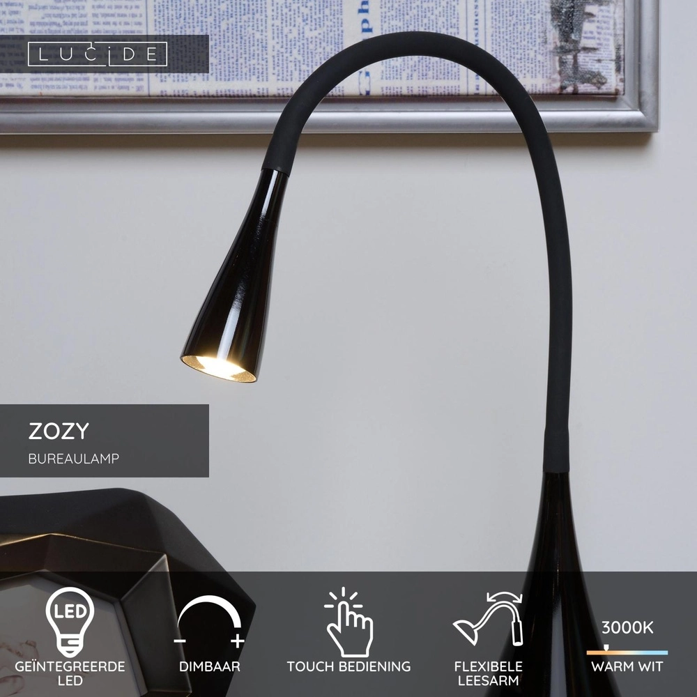 Bureaulamp Zozy zwart Lucide 5411212185389