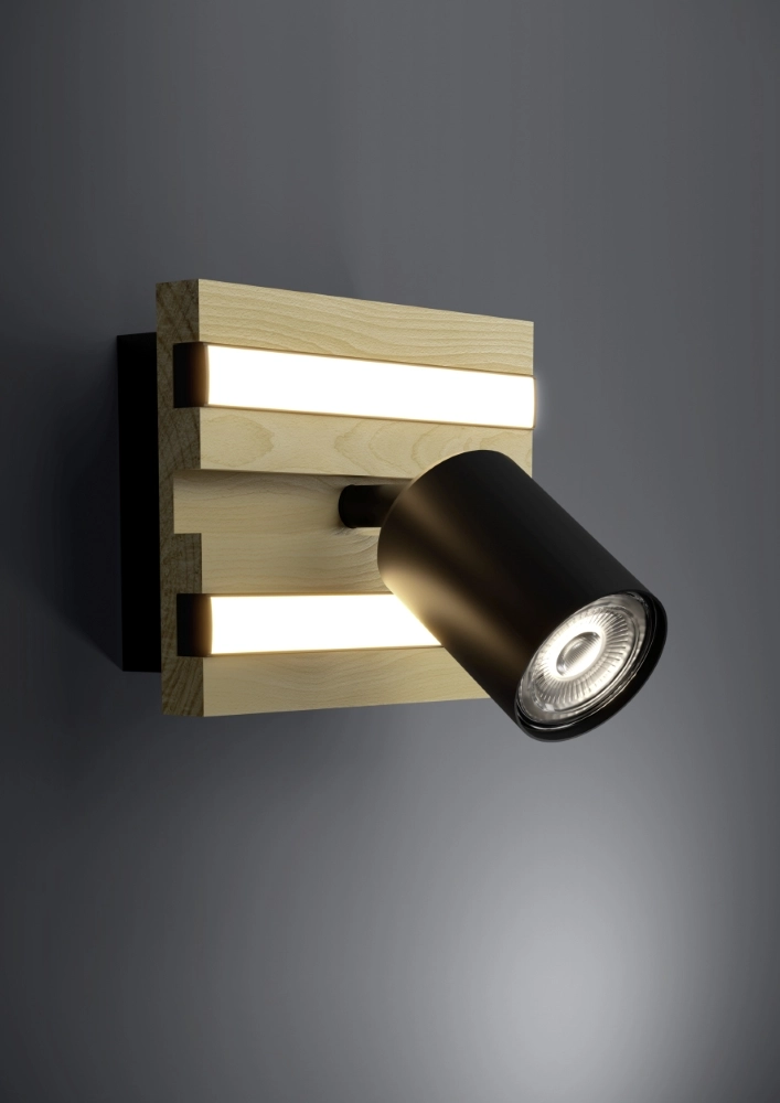 Wandlamp enkel Gesteira zwart met hout Stars of Light 9008606357871