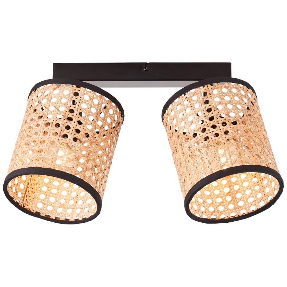 Spots Wiley 2-lichts zwart met rotan Spots Wiley 2-lichts zwart met rotan