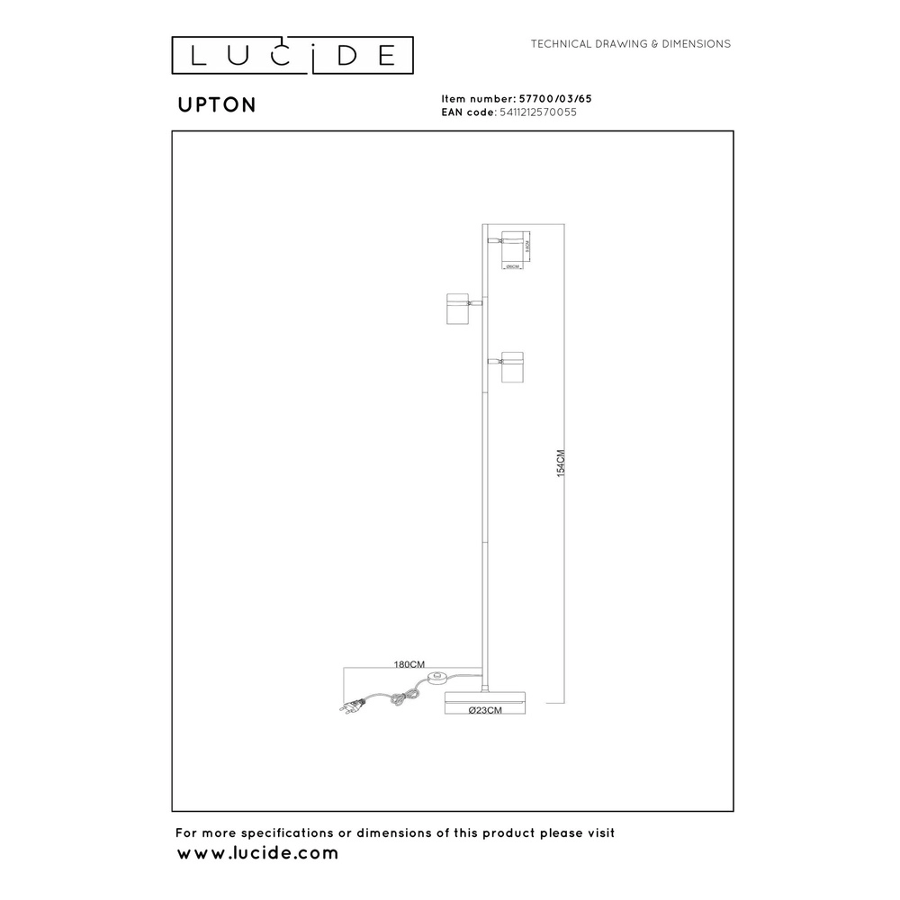 Vloerlamp Upton 3-lichts Lucide 5411212570055