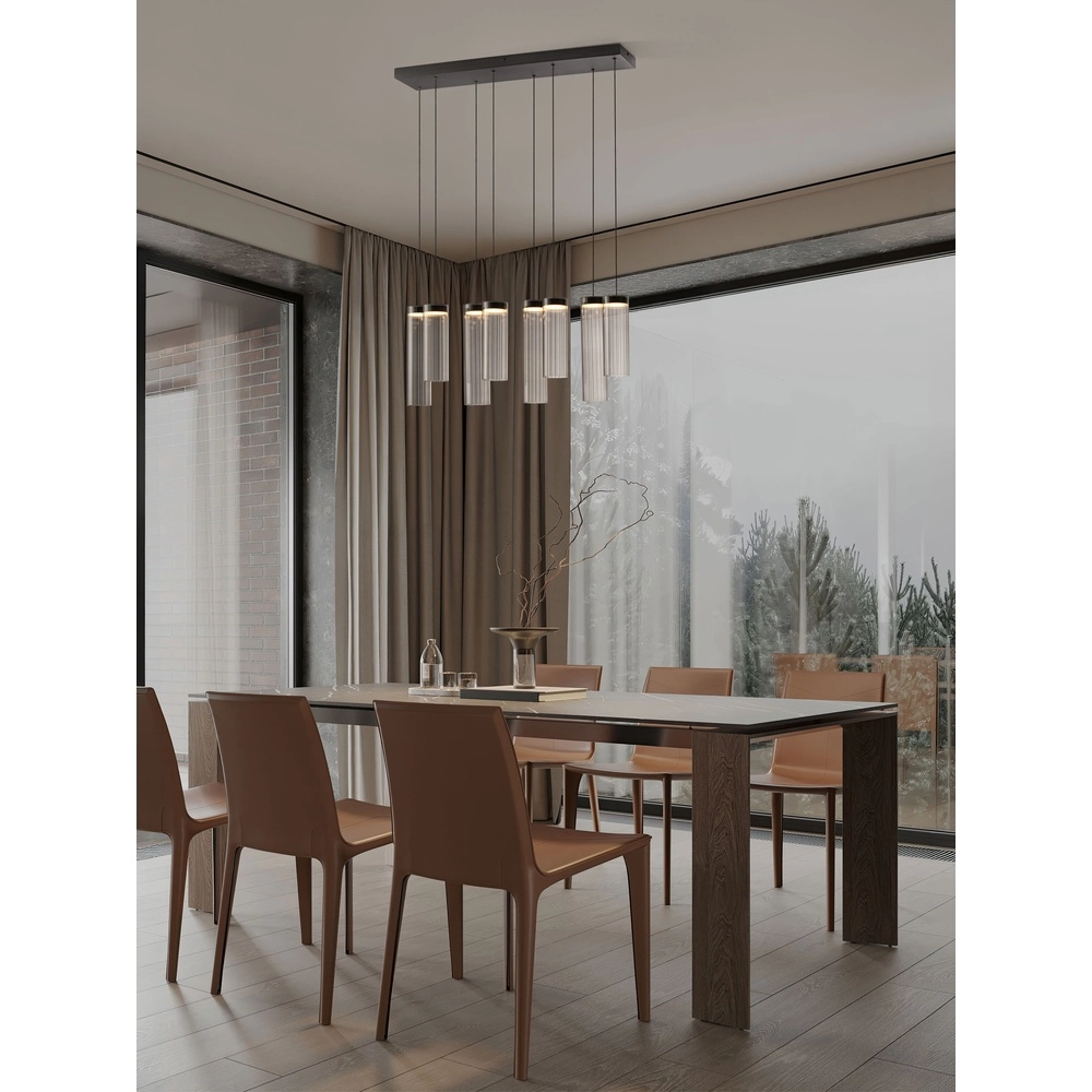 Design hanglamp Brielle antraciet met mokka glas 8-lichts