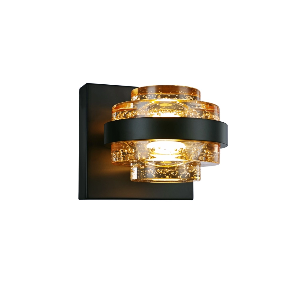 Wandlamp Dynasty zwart met amber glas