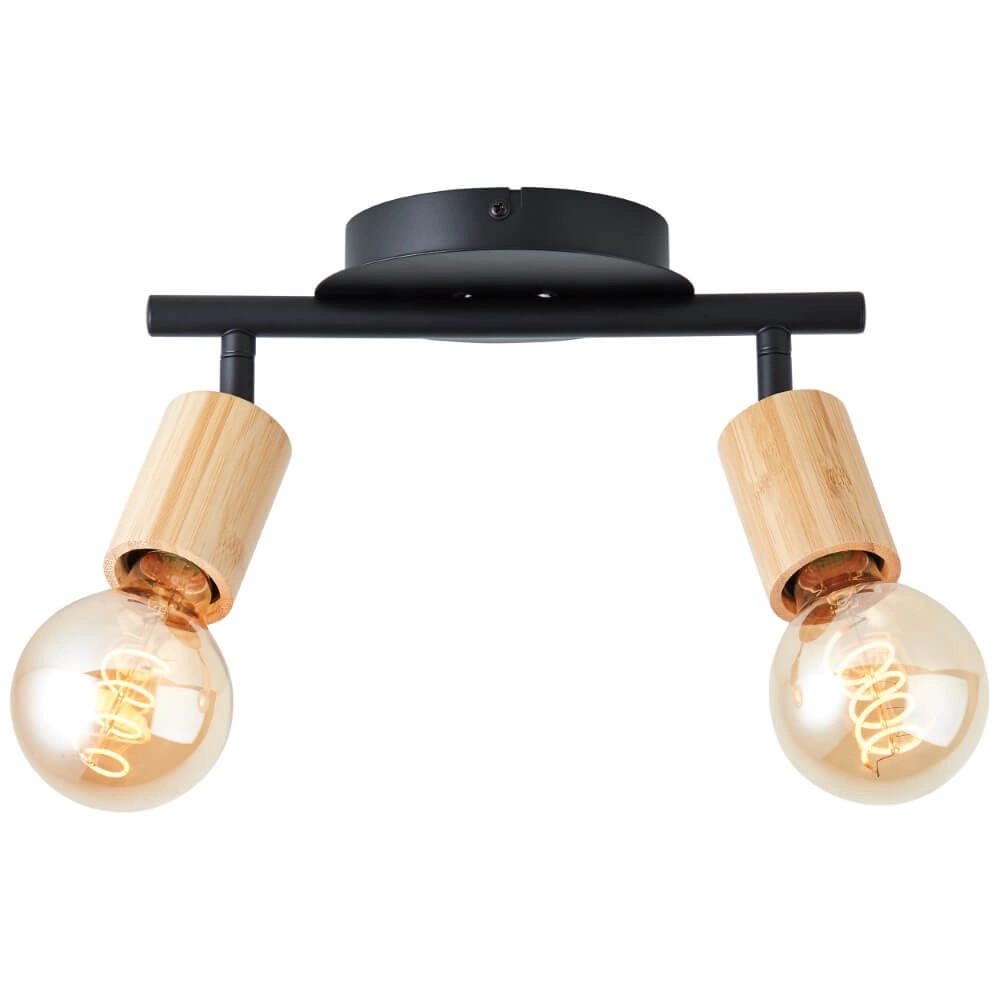 2-lichts plafondlamp Tiffany zwart met hout 2-lichts plafondlamp Tiffany zwart met hout