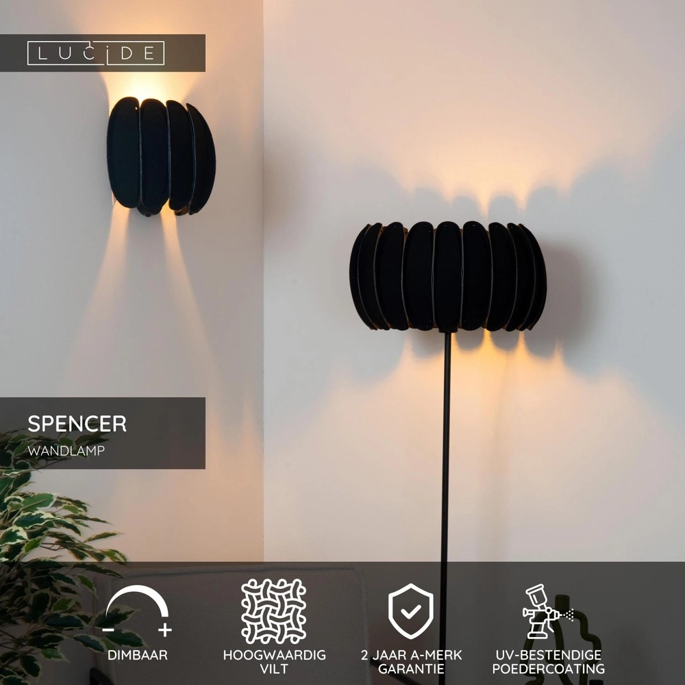 Wandlamp Spencer zwart Lucide 5411212343666