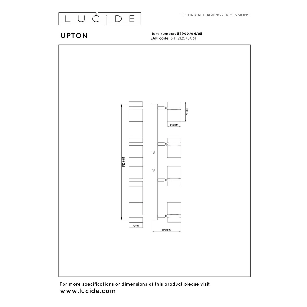 Plafondspot Upton 4-lichts zwart Lucide 5411212570031