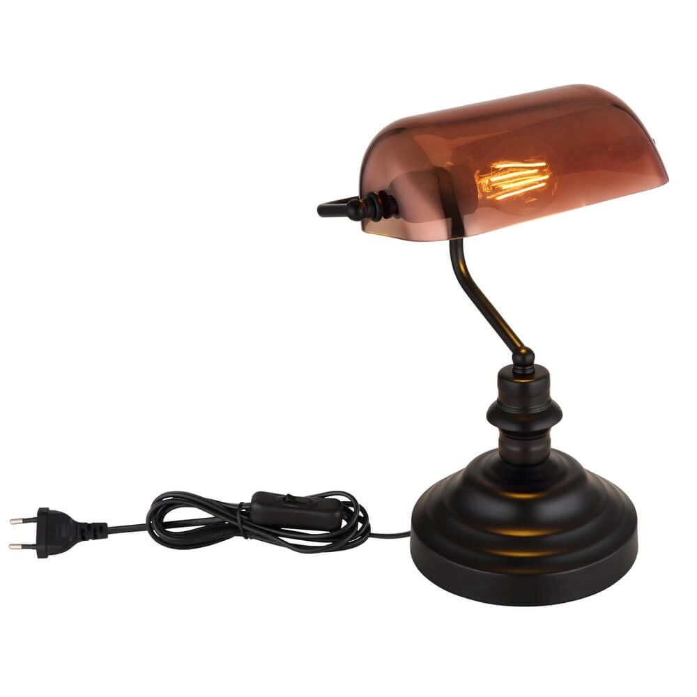 Klassieke bureaulamp Antique zwart met bruin glas Globo 9007371474141