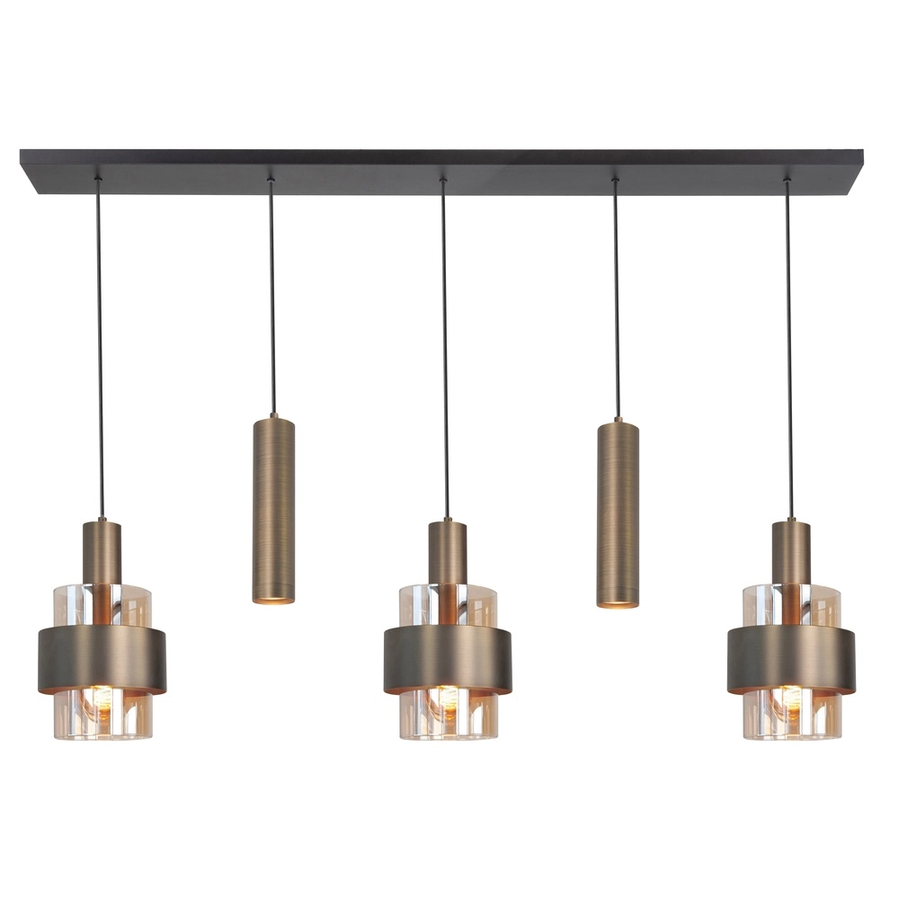 5-lichts hanglamp Marrone zwart met koper brons