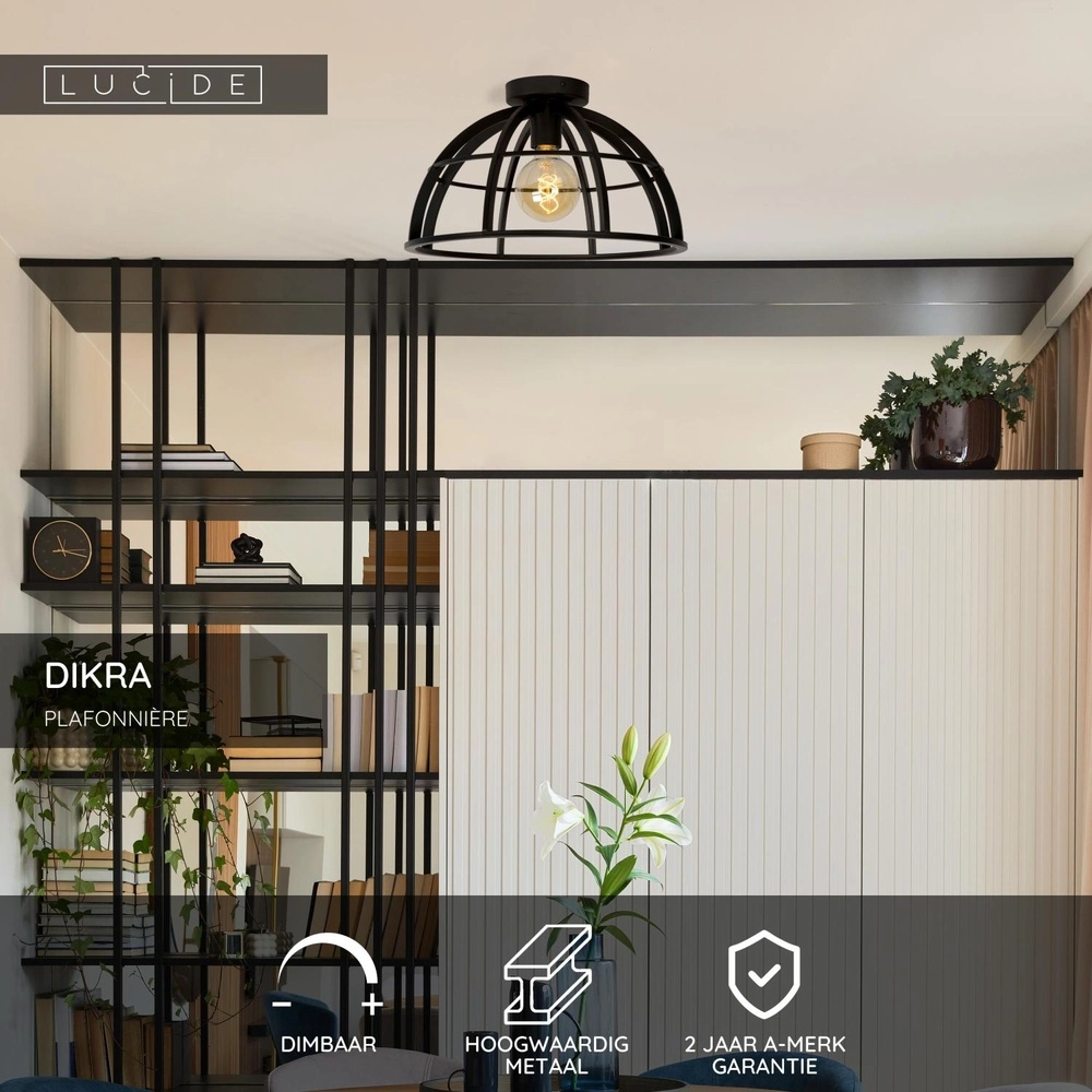 Plafondlamp Dikra industrieel zwart Lucide 5411212761033