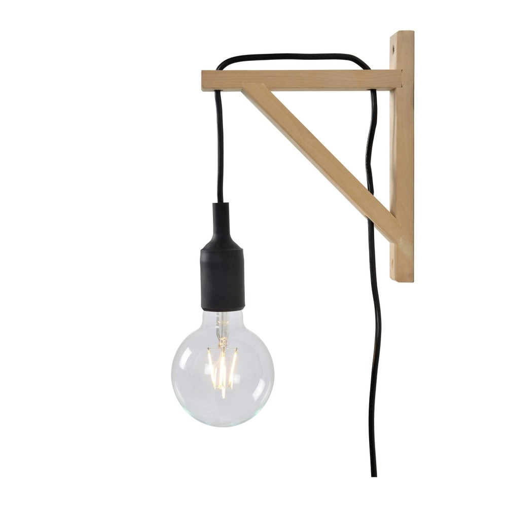 Houten wandlamp Fix met zwart snoer Lucide 5411212082824