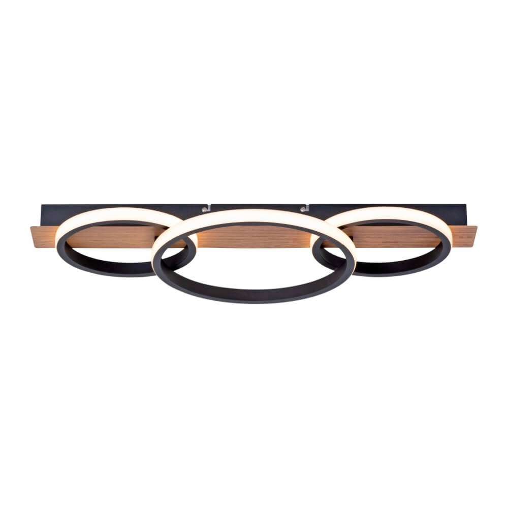 Plafondlamp Trooper zwart met hout 68cm Just Light 4043689982195
