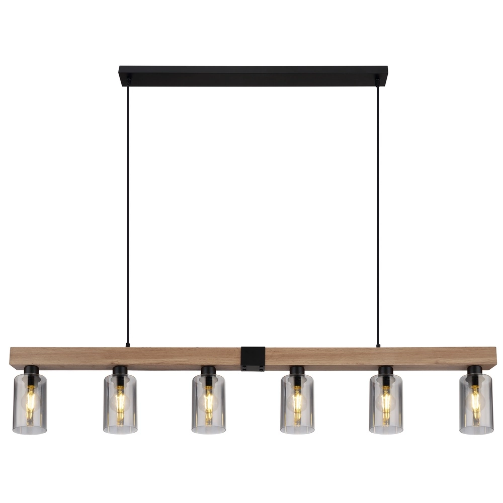 Hanglamp Hadera 6-lichts zwart met smoke glas Globo 9007371443253