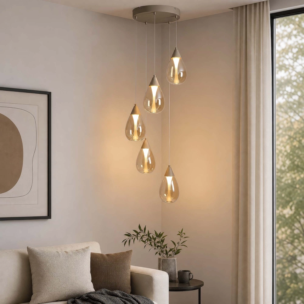 Design hanglamp Pear 5-lichts zand bruin Searchlight 5,05342E+12