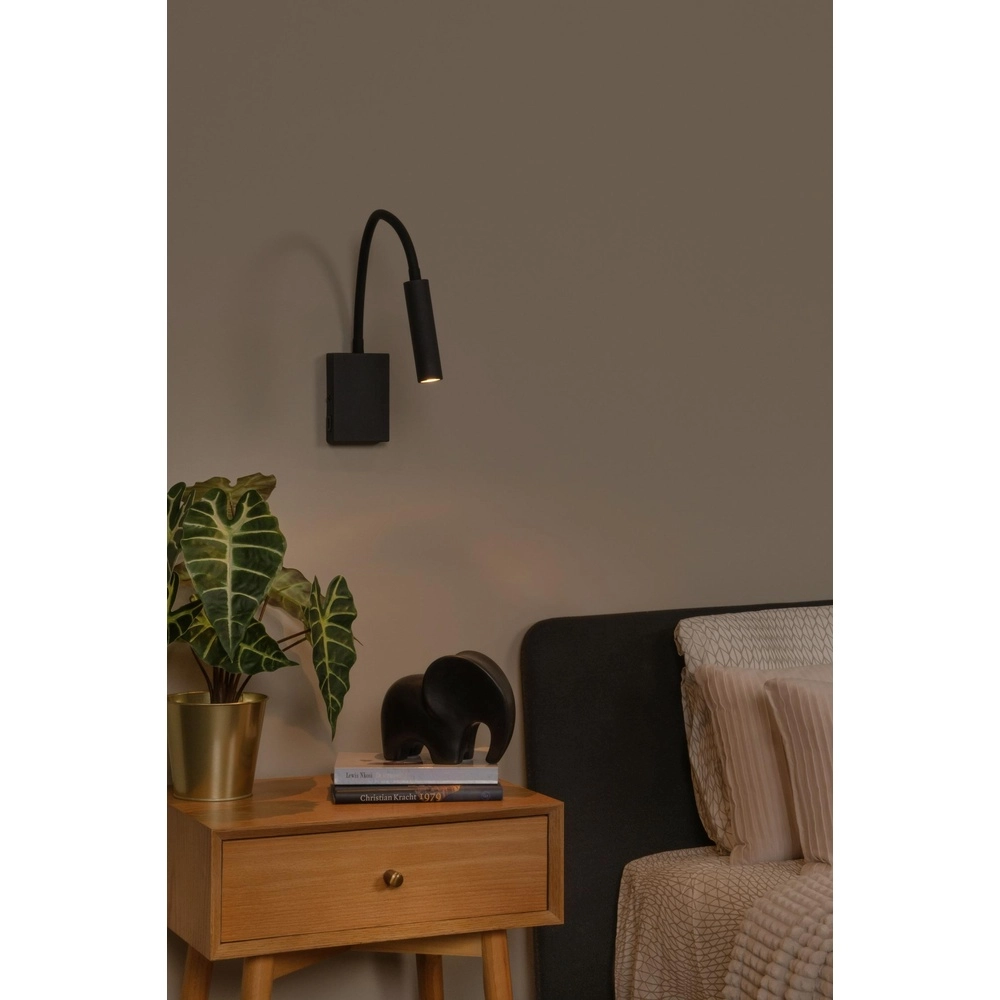 Bedlampje Alec zwart met USB poort Lucide 5411212031952