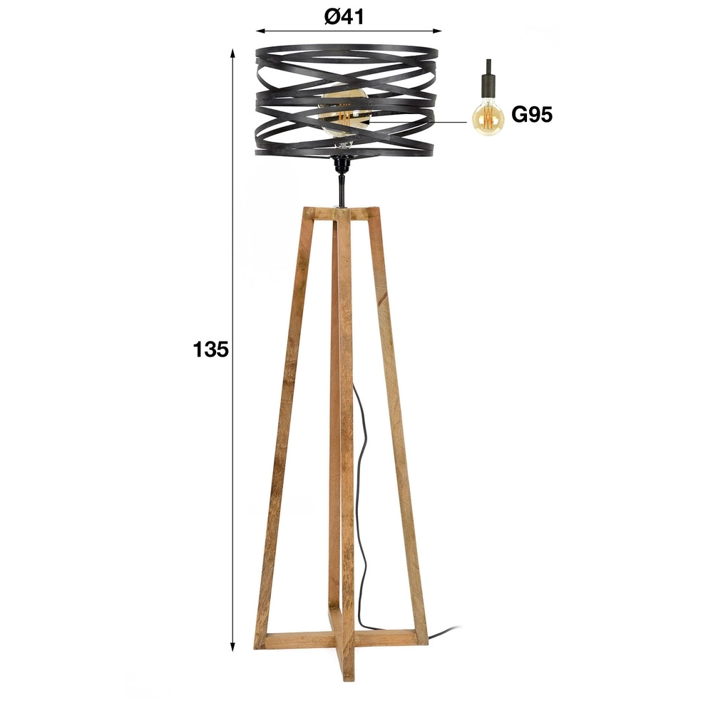 Industriële vloerlamp Twist Ø 41cm - hout met grijs Lyora 8716803511811