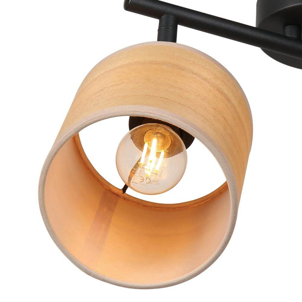 Plafondlamp Bambus zwart met bamboe 2-lichts Steinhauer 8712746171419