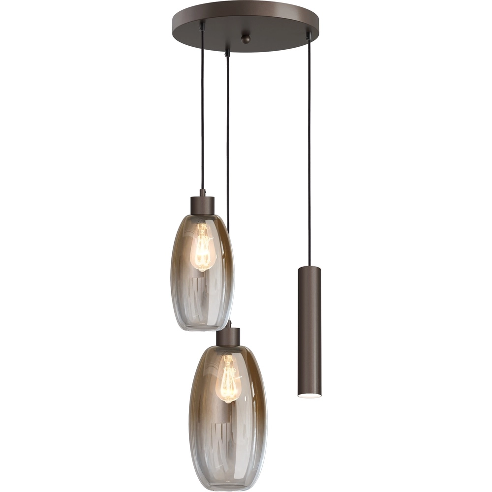 Vide hanglamp Olive 2x glas - 1x Run - cacao - Ø35cm
