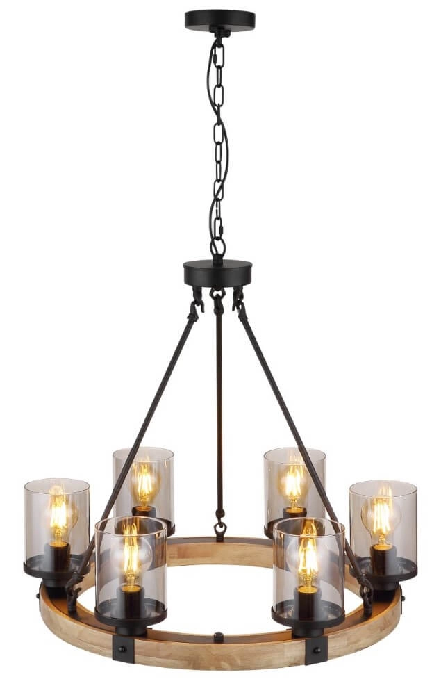 Houten hanglamp Lila 6-lichts rond Globo 9007371434725